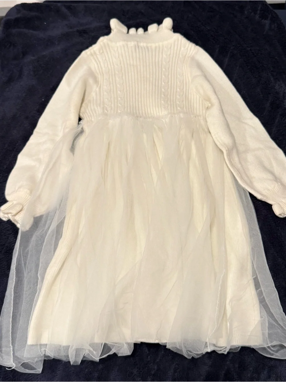 Le chic Cream Knit Tulle Formal Girls Dress Floral Appliqués 3T